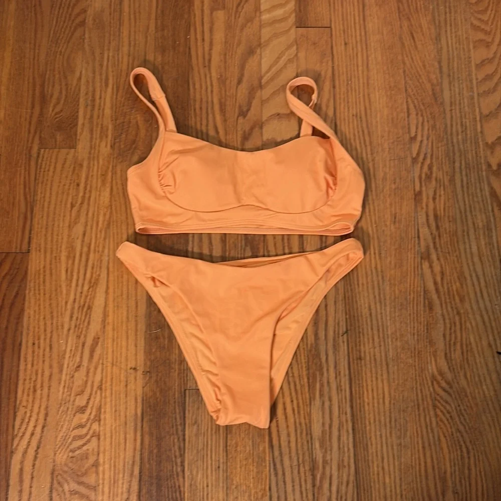 Andie Bikini Set Hanalei Top Cheeky Bikini Bottom Papaya Orange‎ size Small NWOT